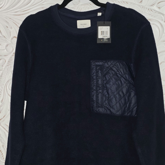 Billy Reid Navy Quilted Pocket Crewneck Sweater